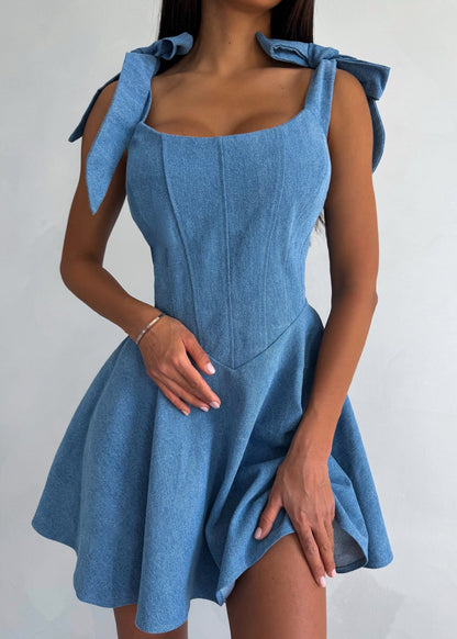 Bow-Tie Denim Corset Dress