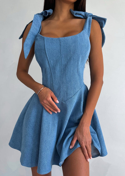Bow-Tie Denim Corset Dress