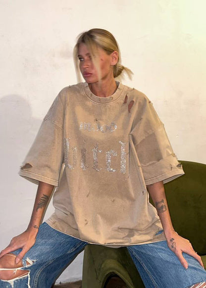 Distressed Rhinestone Graphic Oversized Tee