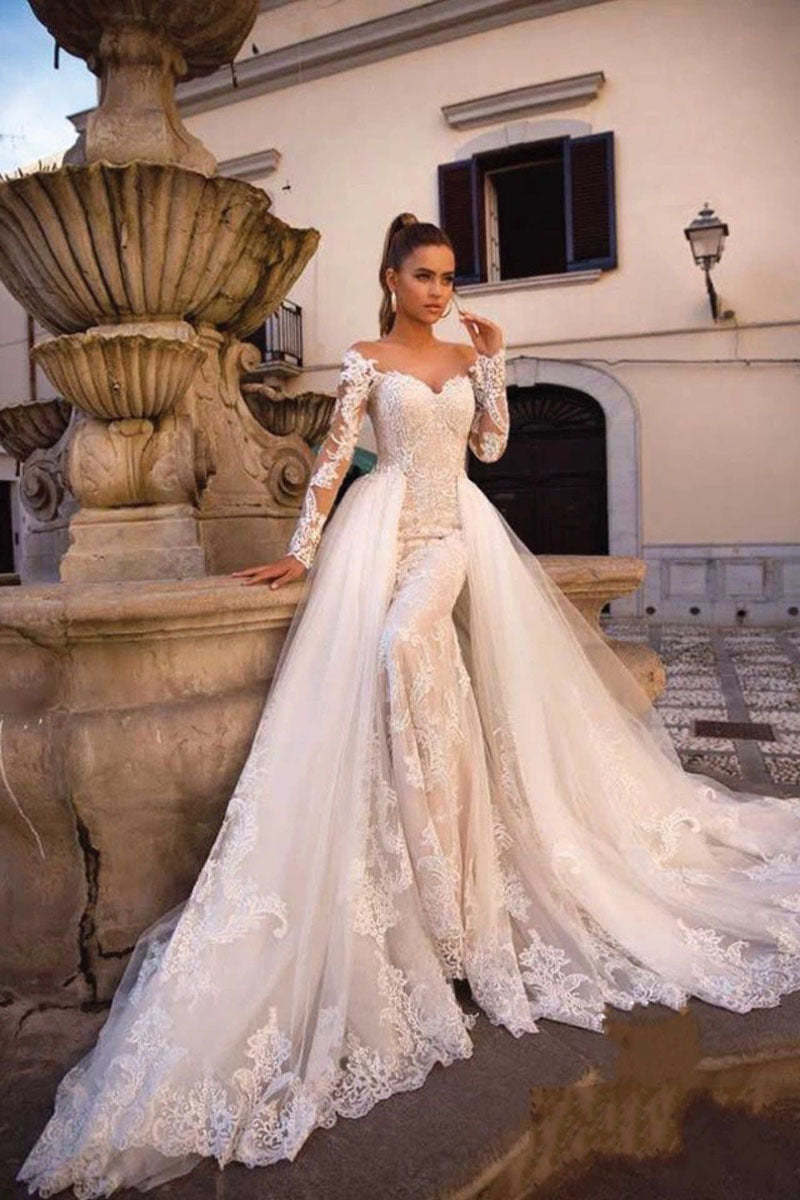 White Lace Backless Wedding Dress