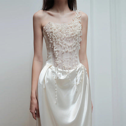Strapless Satin Pearl Wedding Dress