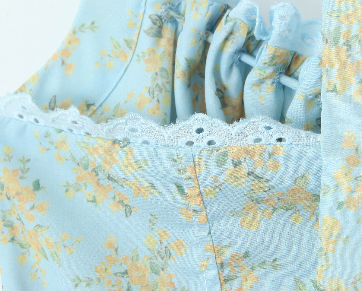 Blue - Sexy Floral Halter Neck Dress