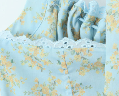 Blue - Sexy Floral Halter Neck Dress