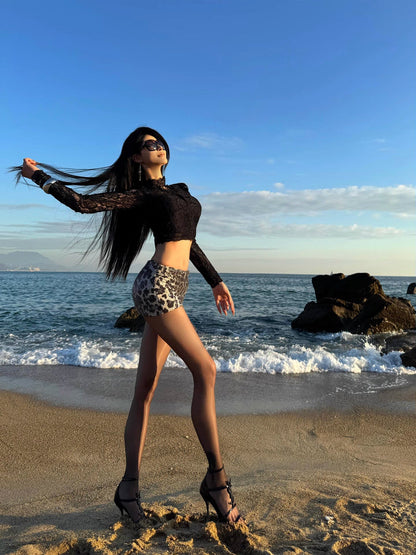 Leopard Sequin Low-Waist Mini Skirt