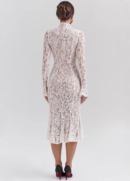 Juliette - High Neck Lace Midi Dress