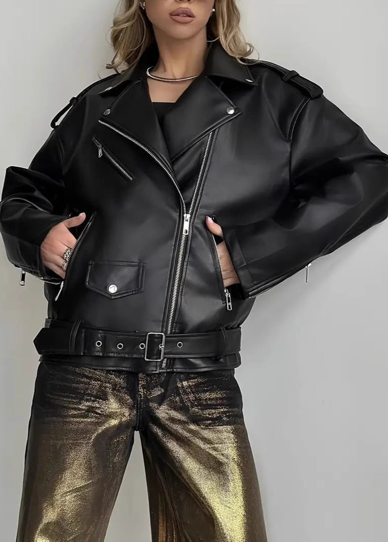 Oversized Faux Leather Biker Jacket