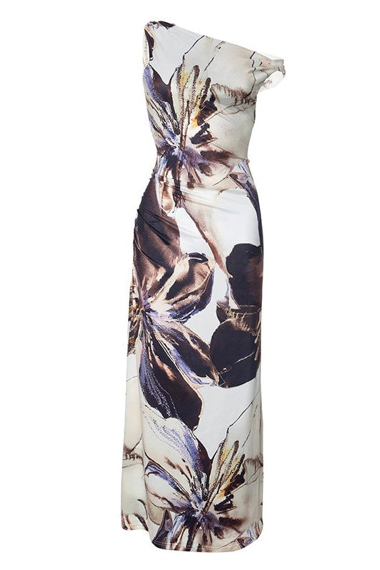 Virginia Asymmetrical Floral Print Maxi Dress