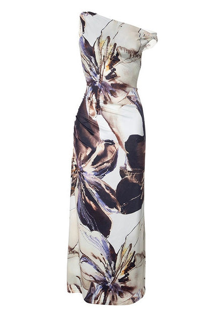 Virginia Asymmetrical Floral Print Maxi Dress