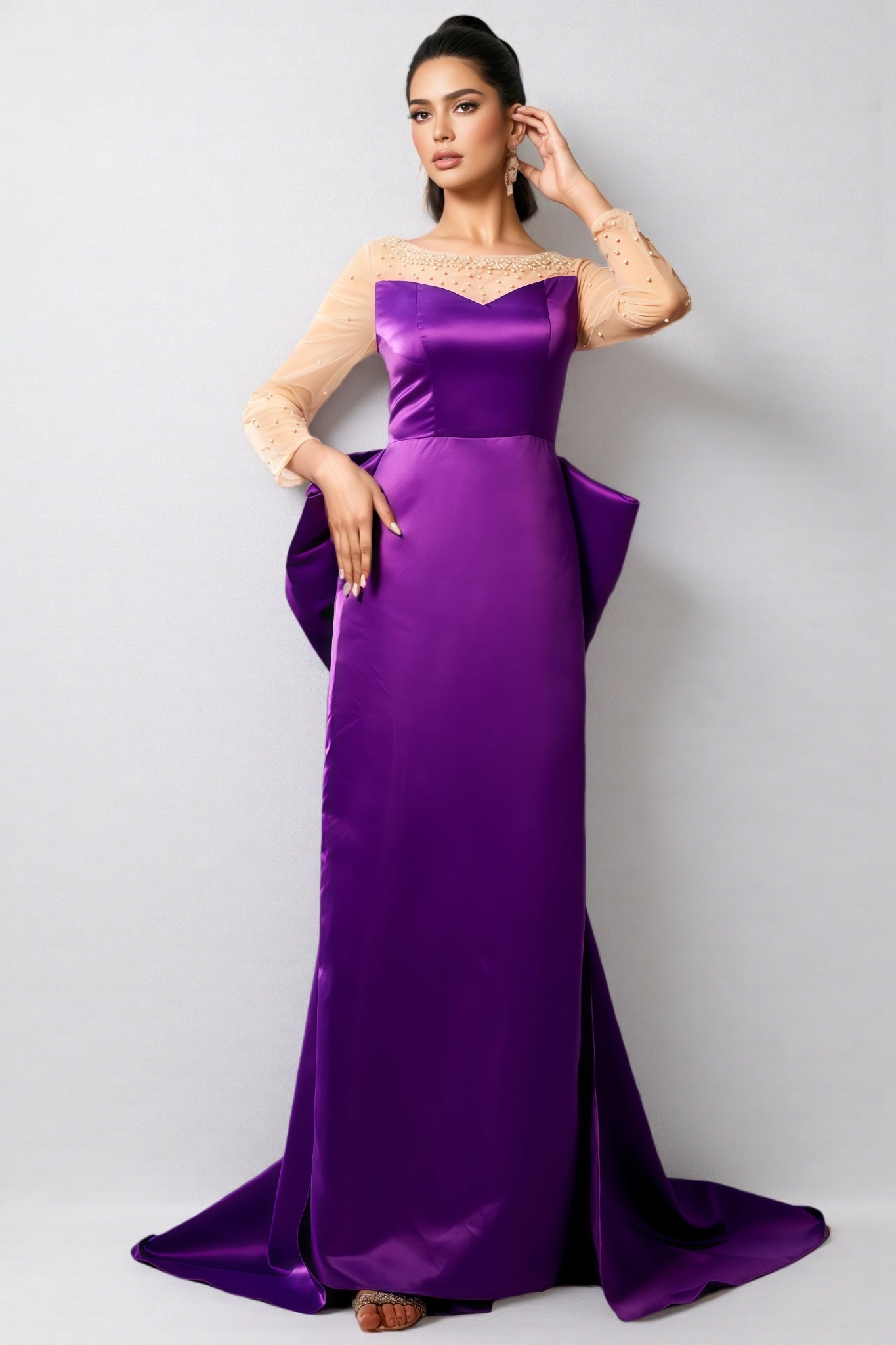 Nia Beaded Big Bow Maxi Dress