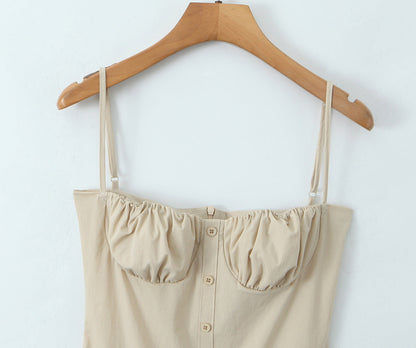 Beige – Strappy Waist-Cinched Slim Dress