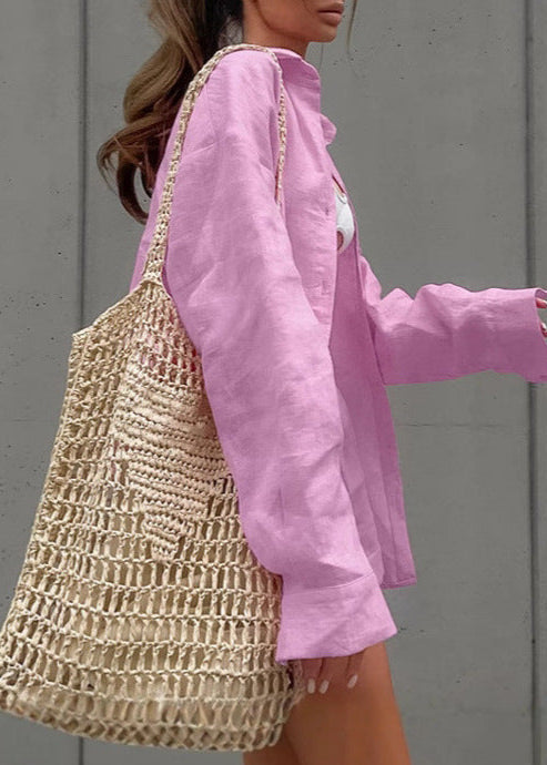 Isla – Pink Linen Shirt and Shorts Set