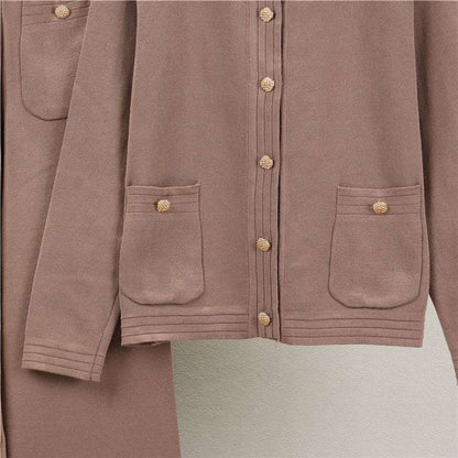 Khaki – Cardigan Top & Wide-Leg Pants Two Piece Set