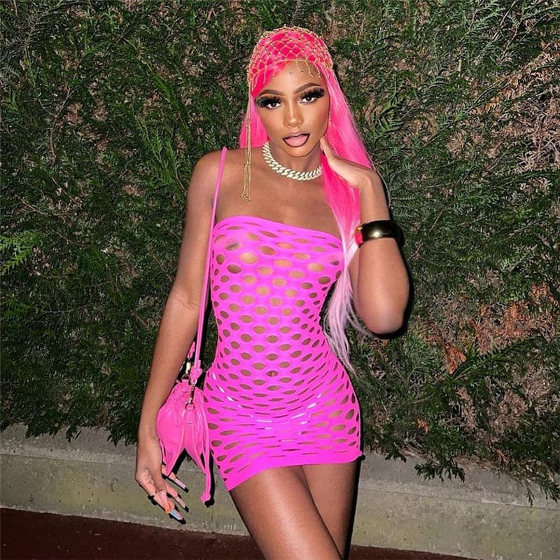 Fishnet hollow out see through tube dress-final-sale