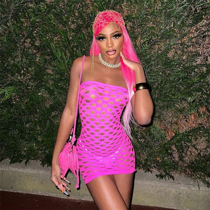 Fishnet hollow out see through tube dress-final-sale