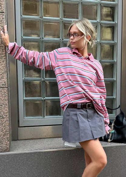 Harper - Striped Long Sleeve Polo Shirt