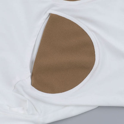 Long sleeve crewneck patchwork hollow out cut out top