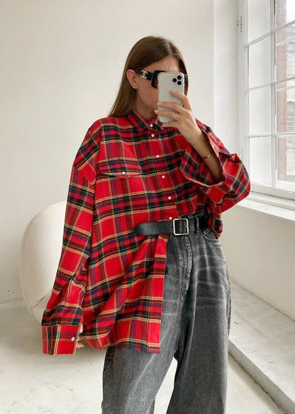 Bold Red Plaid Oversized Shirt