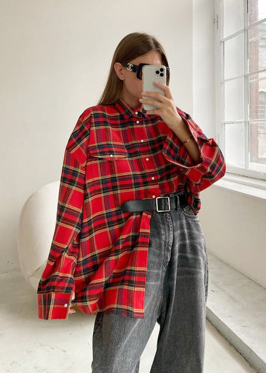 Bold Red Plaid Oversized Shirt