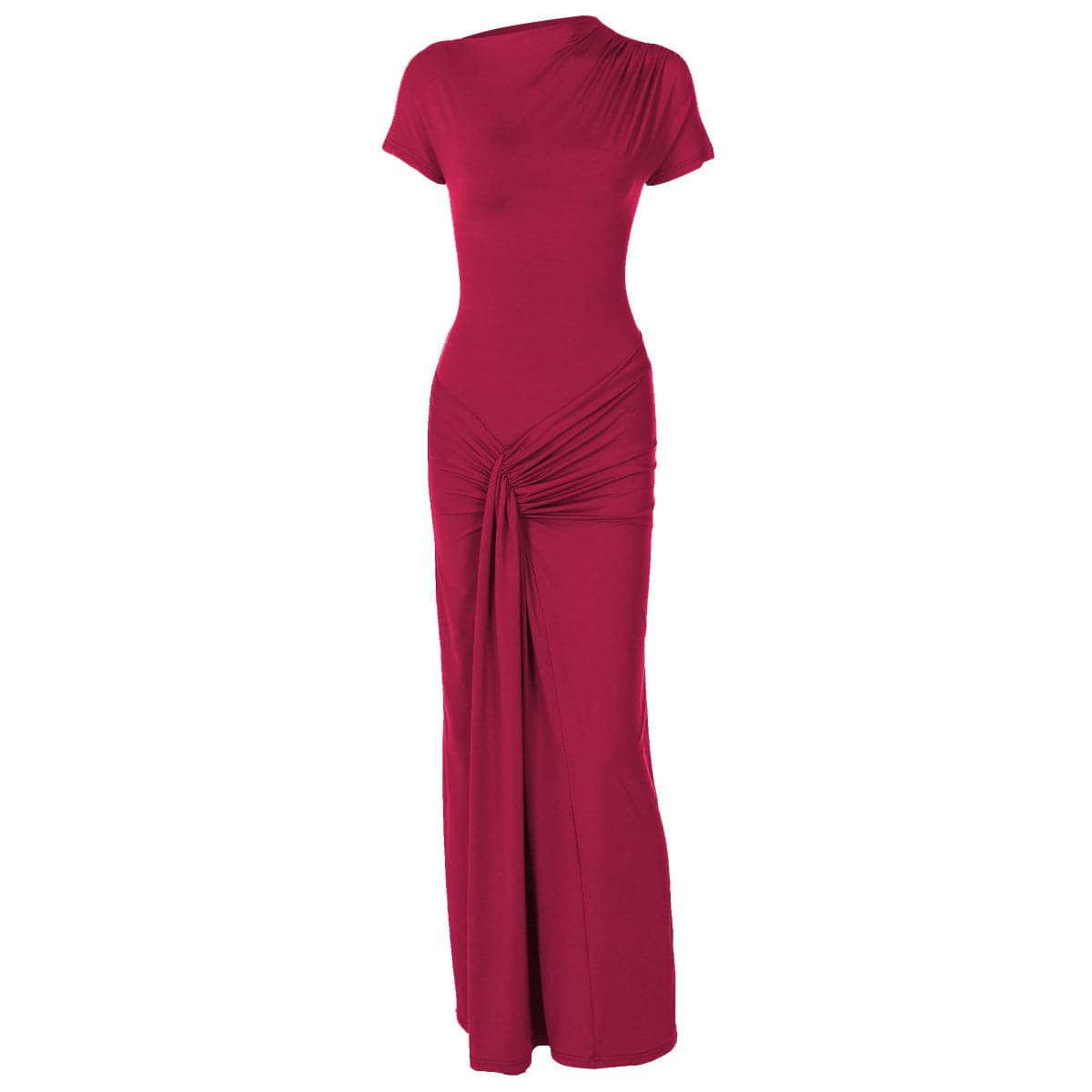 Short sleeve ruched lace up maxi dress