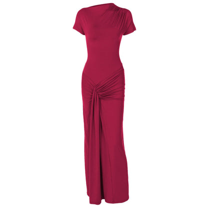 Short sleeve ruched lace up maxi dress