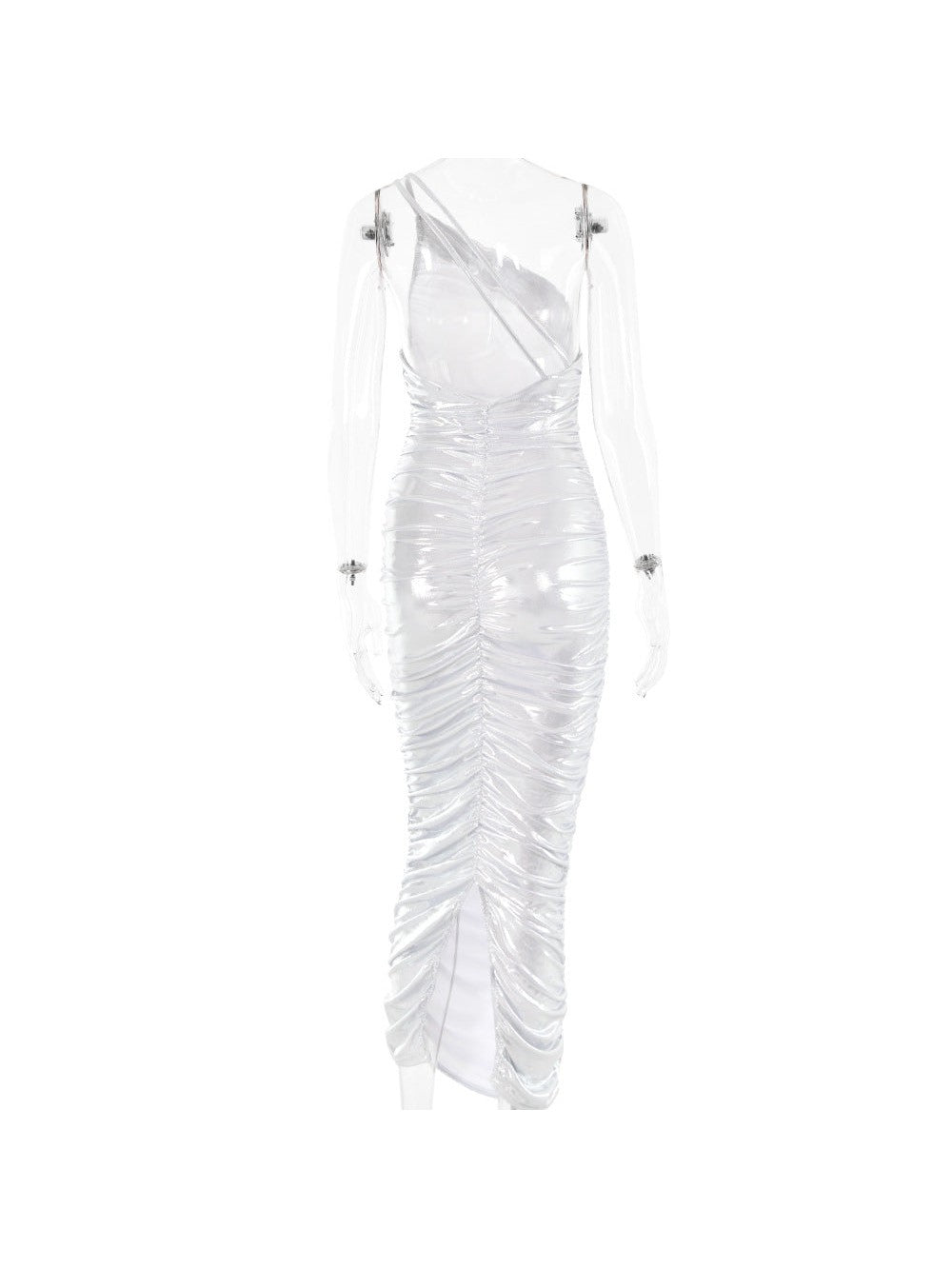 Metallic Coated One Shoulder Sheath Knitted Coated Dress