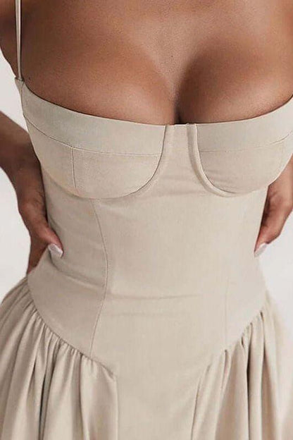 Slim backless pleated mid-length dress