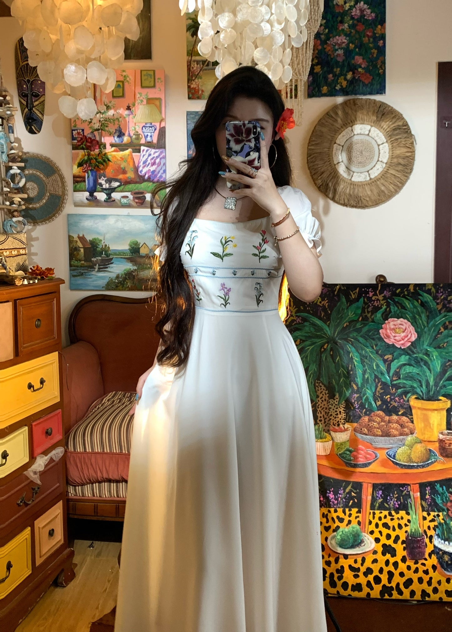 The Botanist White Embroidered Square-Neck Dress Gardencore Spring 2025