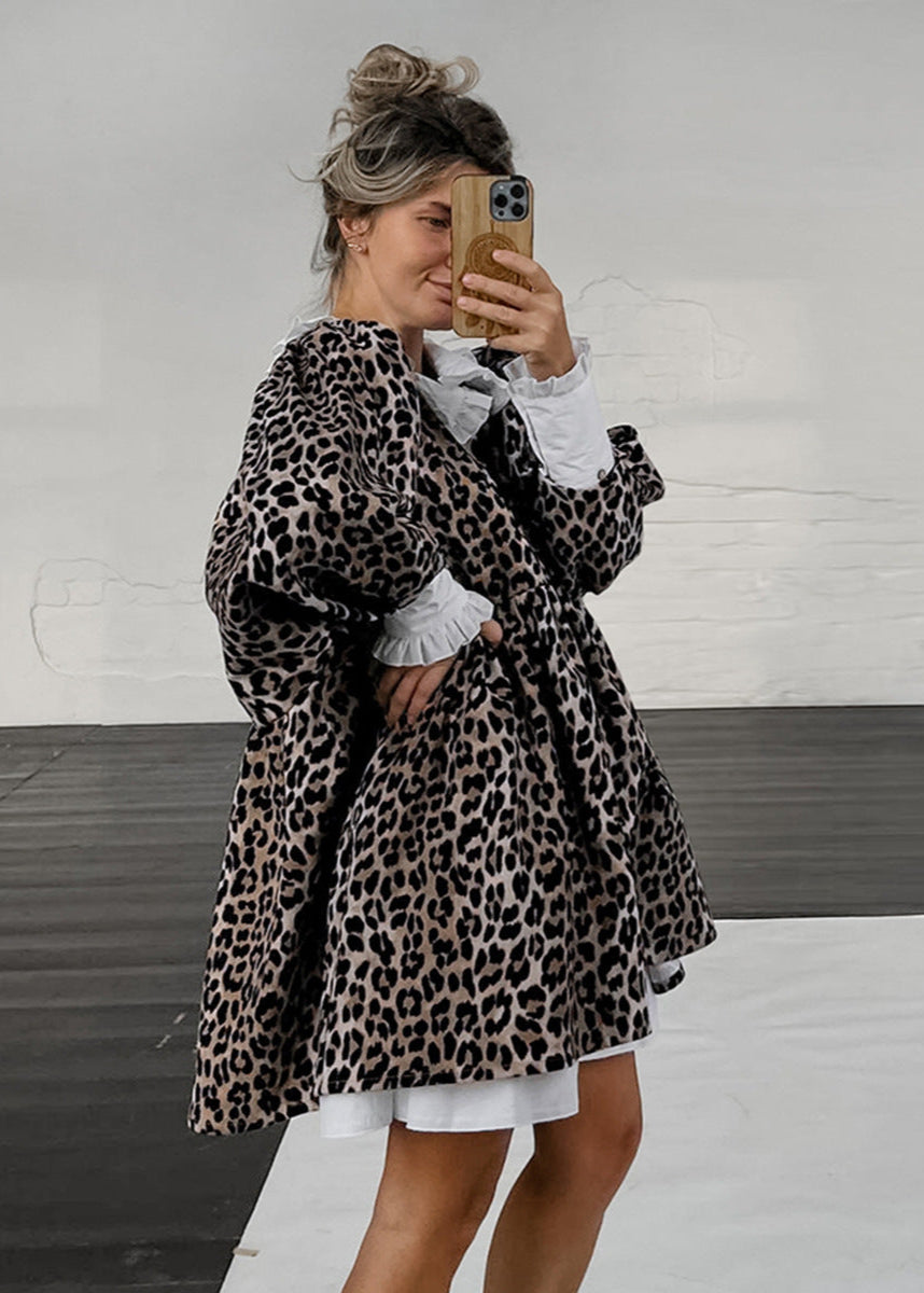 Chic Leopard Ruffle Collar Dress