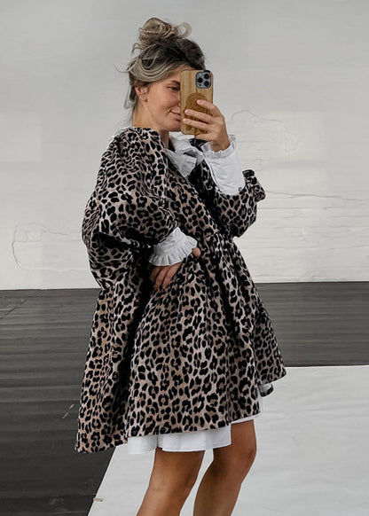 Chic Leopard Ruffle Collar Dress