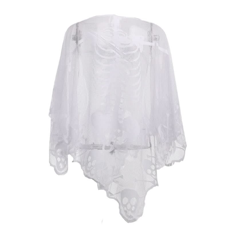 Human skeleton ruffle net shrug top