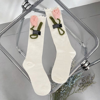 Ruffle flower applique long socks