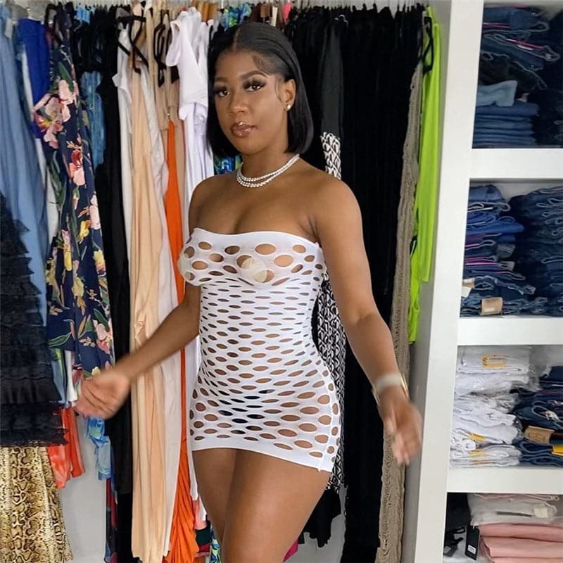 Fishnet hollow out see through tube dress-final-sale