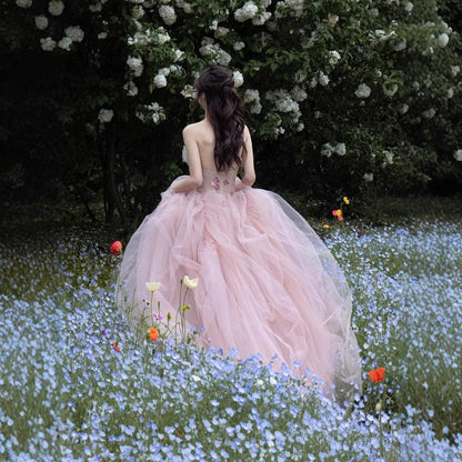Pink Strapless Engagement Gown Fairy Tale Princess Dress