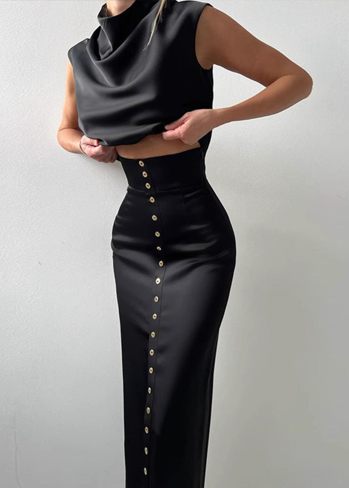 Valeria Satin Button-Front Set