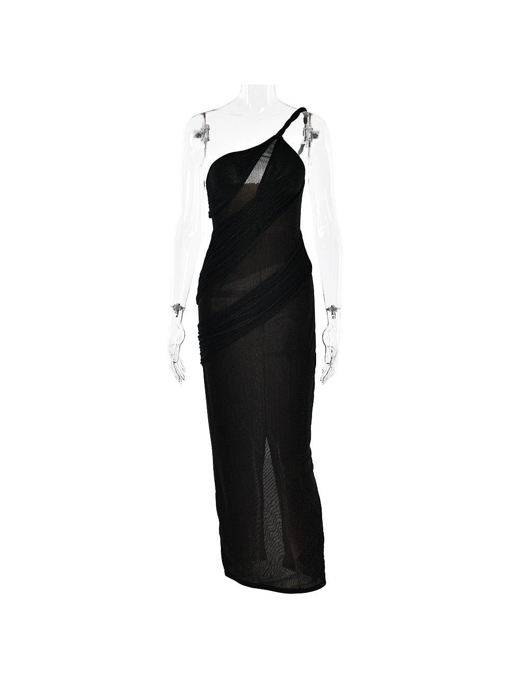 One Shoulder Shimmer Mesh Backless Dress