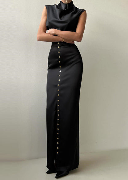 Valeria Satin Button-Front Set