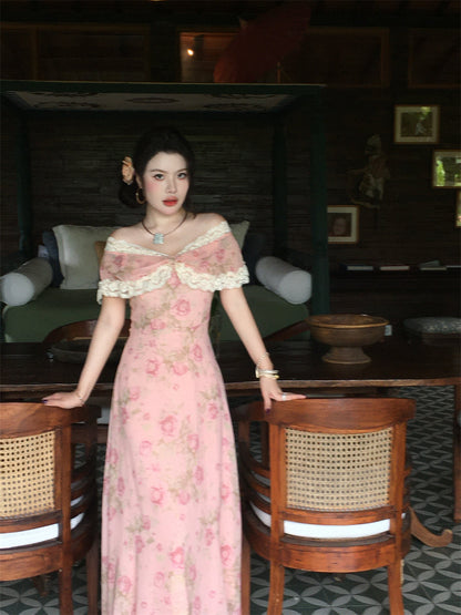 Spring Serenity Dual-Wear Maxi Sheer Cinnamon Pink Fairy Dress 2025 gunne sax vintage dress