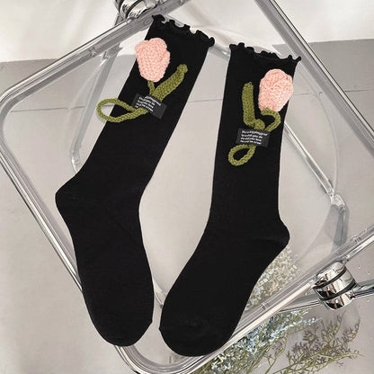 Ruffle flower applique long socks