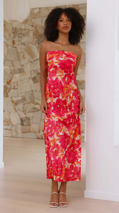 GracefulSocialite Satin Backless Tube Top Dress