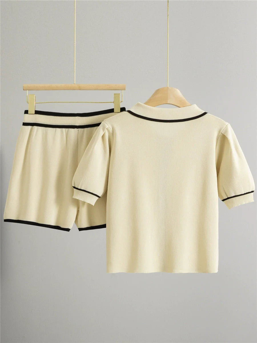 Apricot – Casual Short Cardigan Two-Piece Set