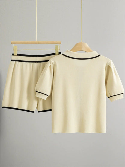 Apricot – Casual Short Cardigan Two-Piece Set