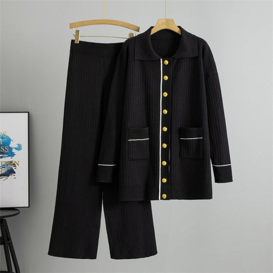 Black – Knitted Long Sweater Two Piece Set