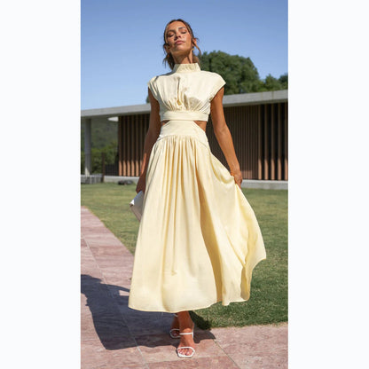 Sweet Street StCollar Solid Color Cropped Outfit Maxi Dress