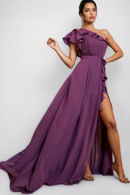 Autuk Chiffon Lace Split Maxi Dress