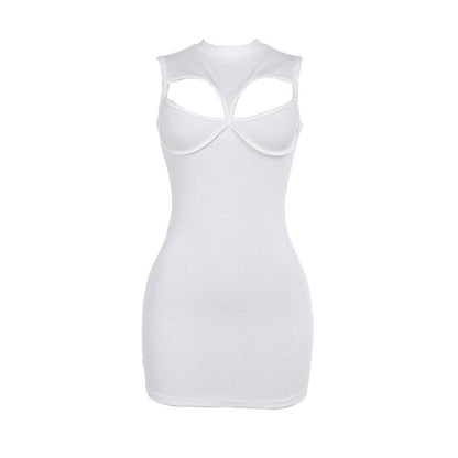 Crewneck sleeveless hollow out ribbed cut out mini dress