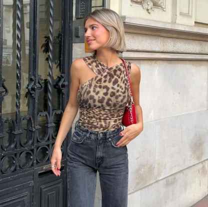 Posey Leopard Print Slant Bodysuit