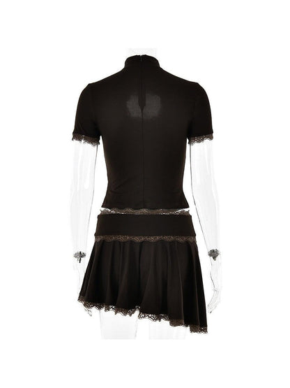 High Neck Cutout Top & Skirt Coord Set