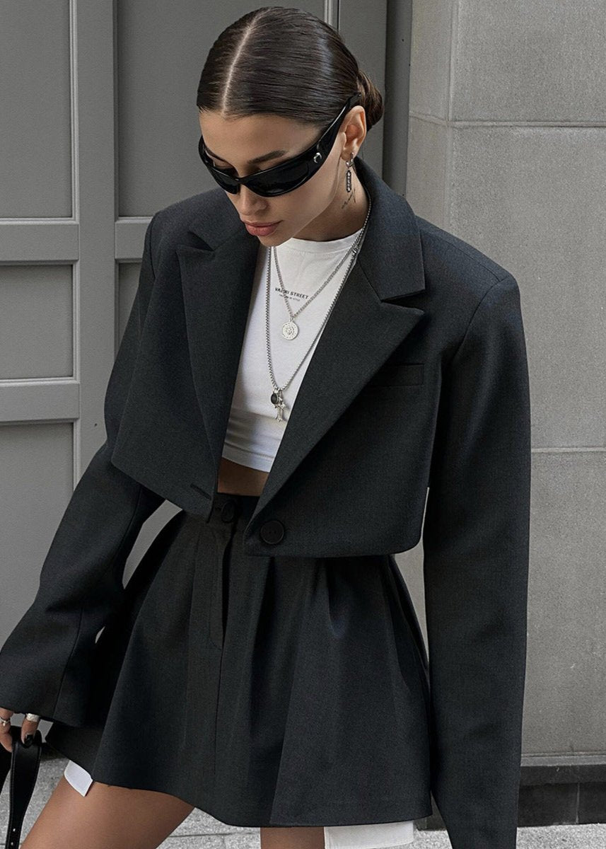 Cropped Blazer and Skater Skirt Set - Modern Sophistication