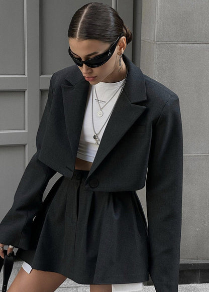 Cropped Blazer and Skater Skirt Set - Modern Sophistication