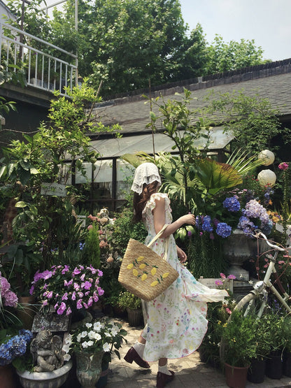 Blush Sunset Floral Dress Off-Shoulder Ruched Tea Party Midi